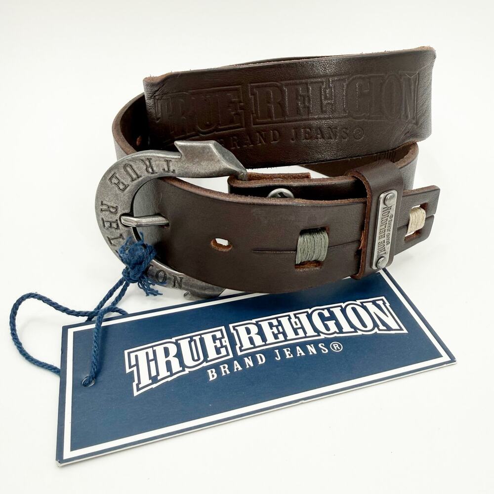 True Religion Jeans Belt Women's Size 22 NWT with Flaws Brown Leather Silver
